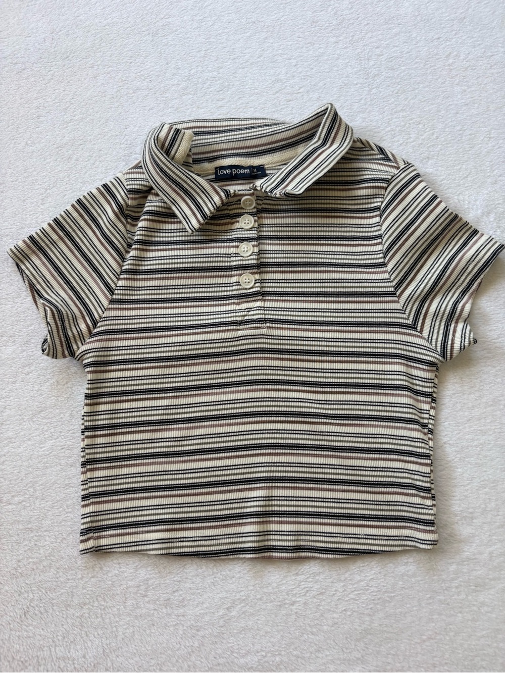 Tomboy Beige & Black Striped Polo Tee